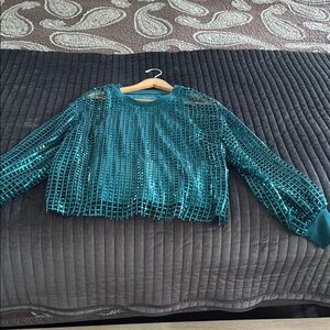Pilcro Green Sequin Crop Blouse Long Sleeve Small